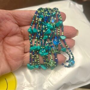 Pretty 12 Strand Seed Bead w Turquoise Bracelet